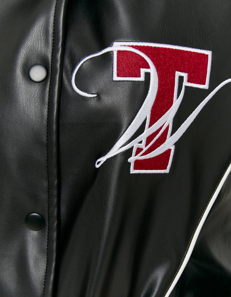 Faux Leather Oversize Varsity Jacket | Black