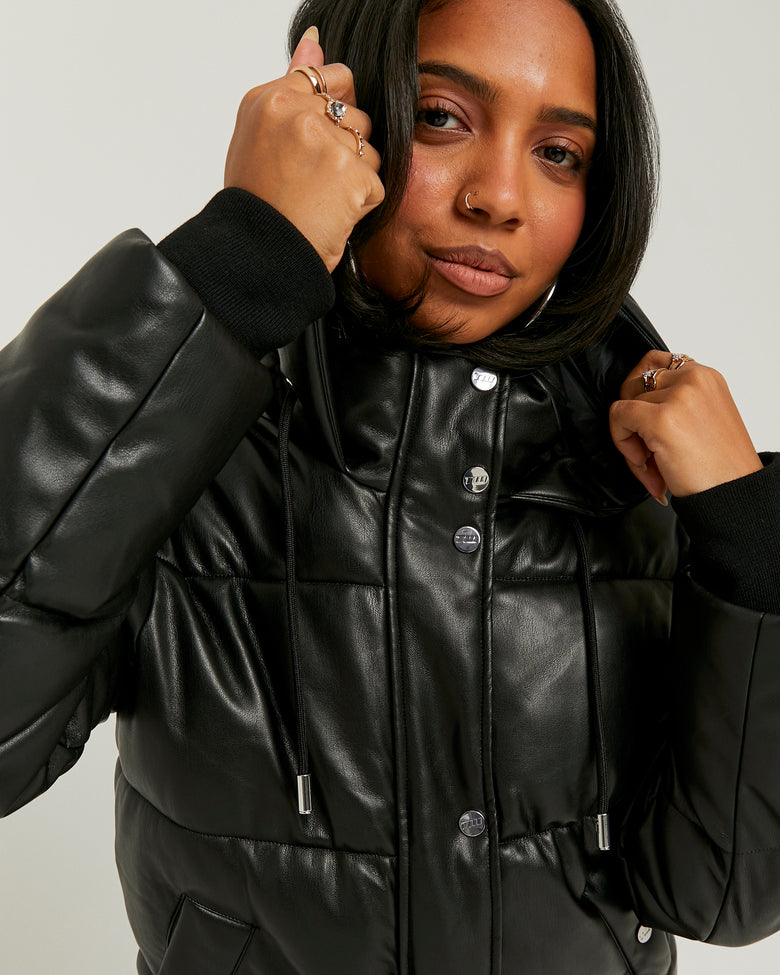 Puffed Leather Jacket | Black