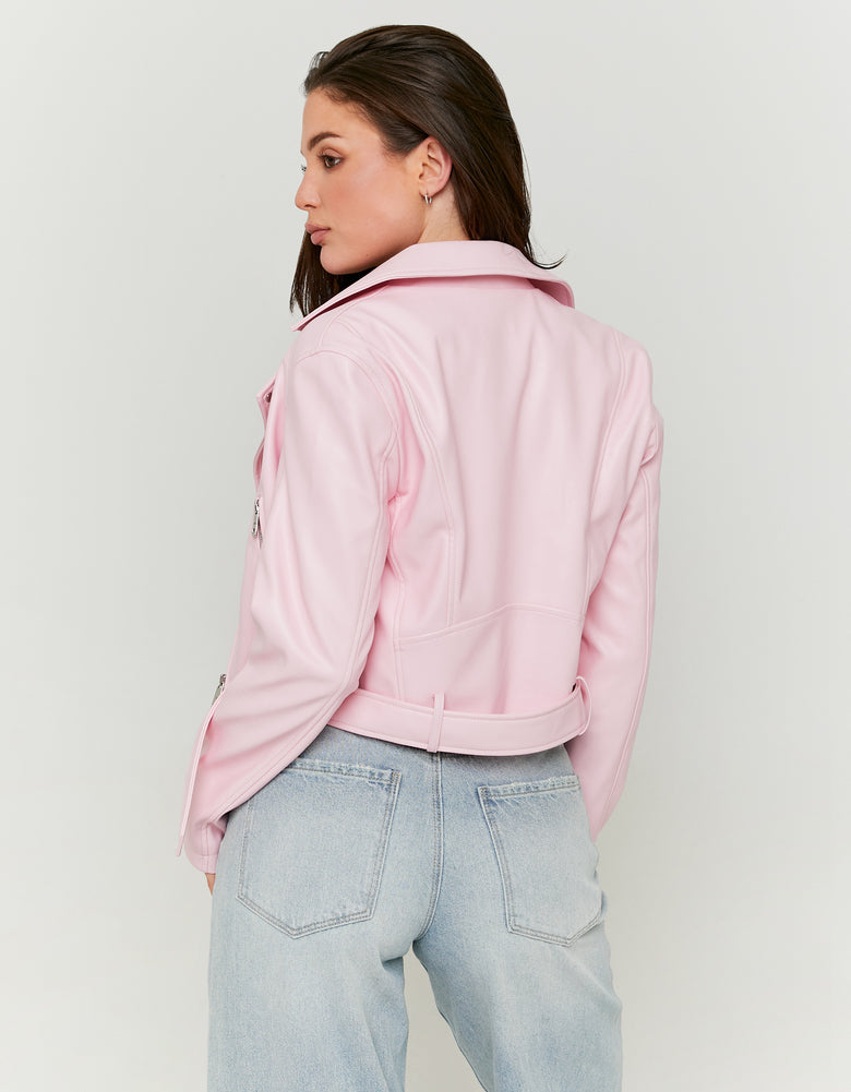 Faux Leather Biker Jacket | Pink