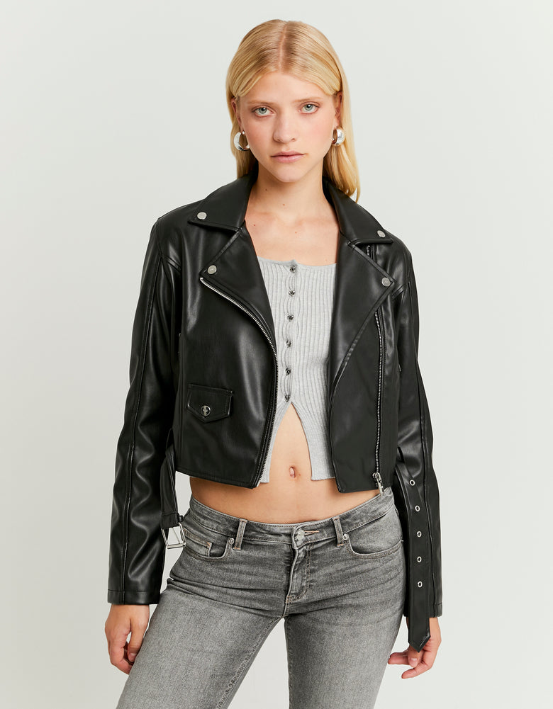 Faux Leather Biker Jacket | Black