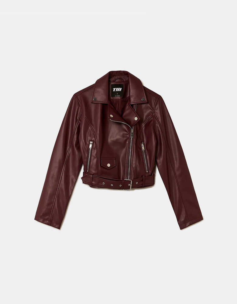 Faux Leather Biker Jacket | Bordeau