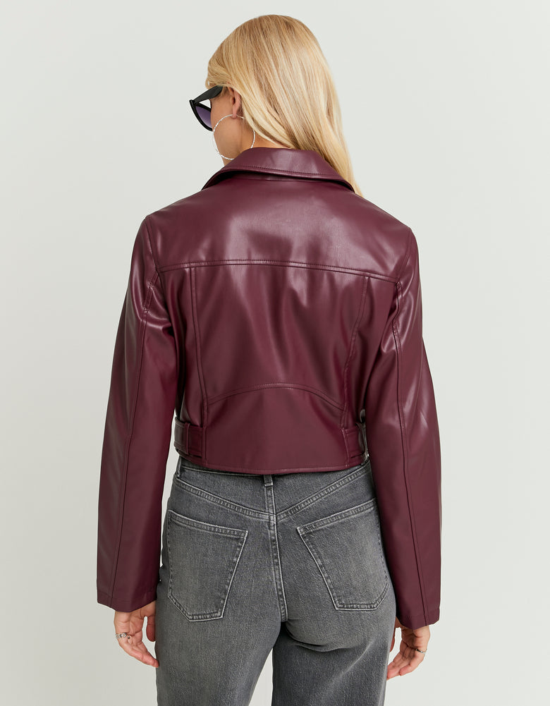 Faux Leather Biker Jacket | Bordeau