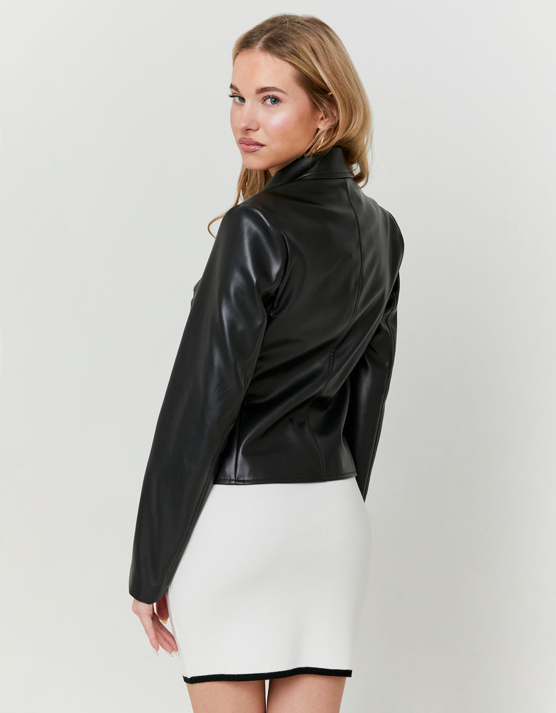 Faux Leather Zipped Blazer | Black