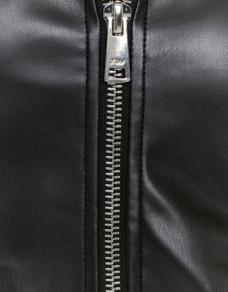 Faux Leather Zipped Blazer | Black