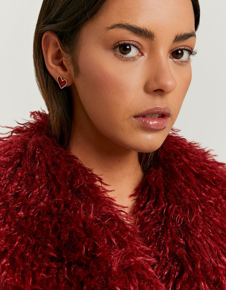Faux Leather Jacket with Faux Fur | Red