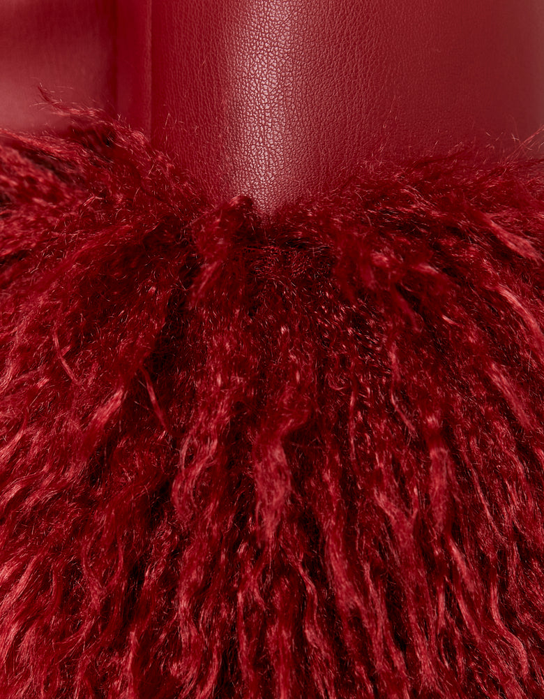 Faux Leather Jacket with Faux Fur | Red