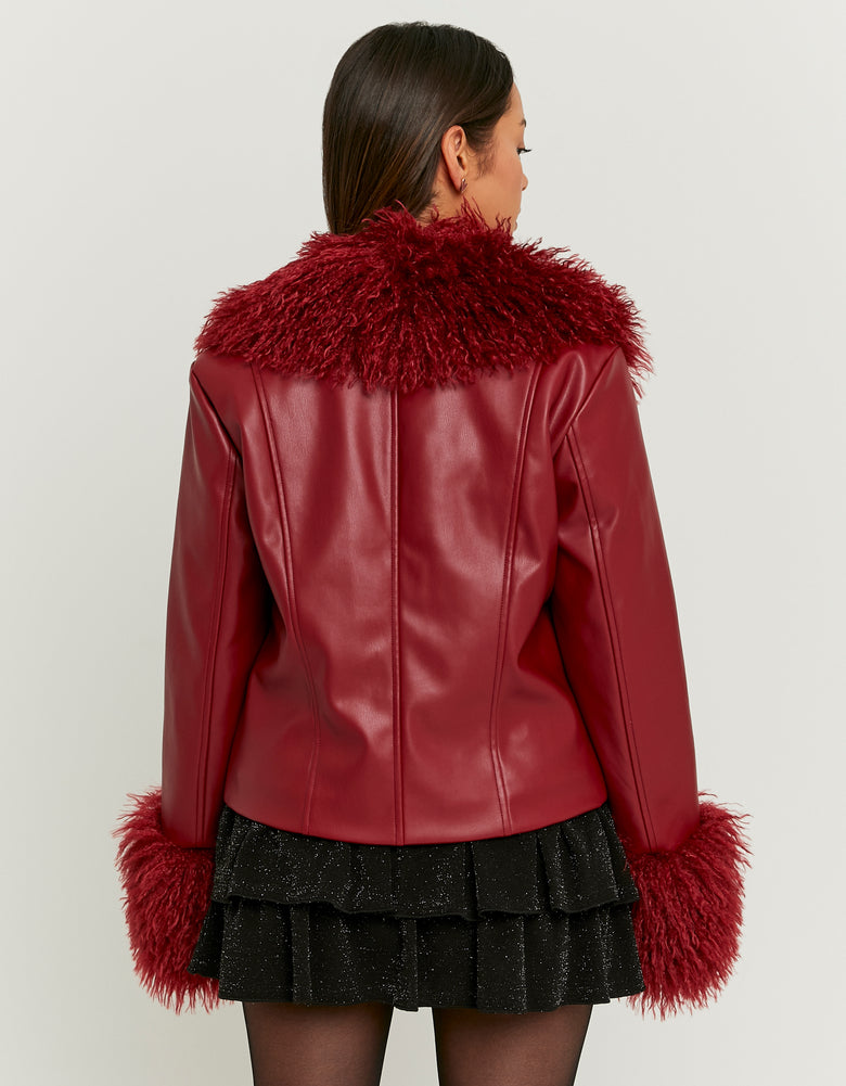 Faux Leather Jacket with Faux Fur | Red