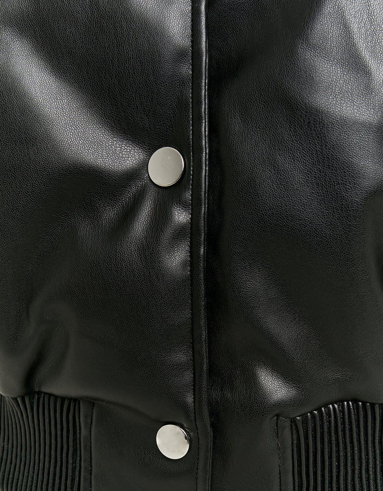 Faux Leather Bomber Jacket | Black