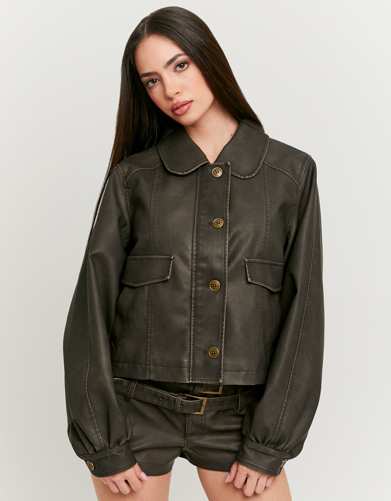 Faux Leather Jacket | Brown