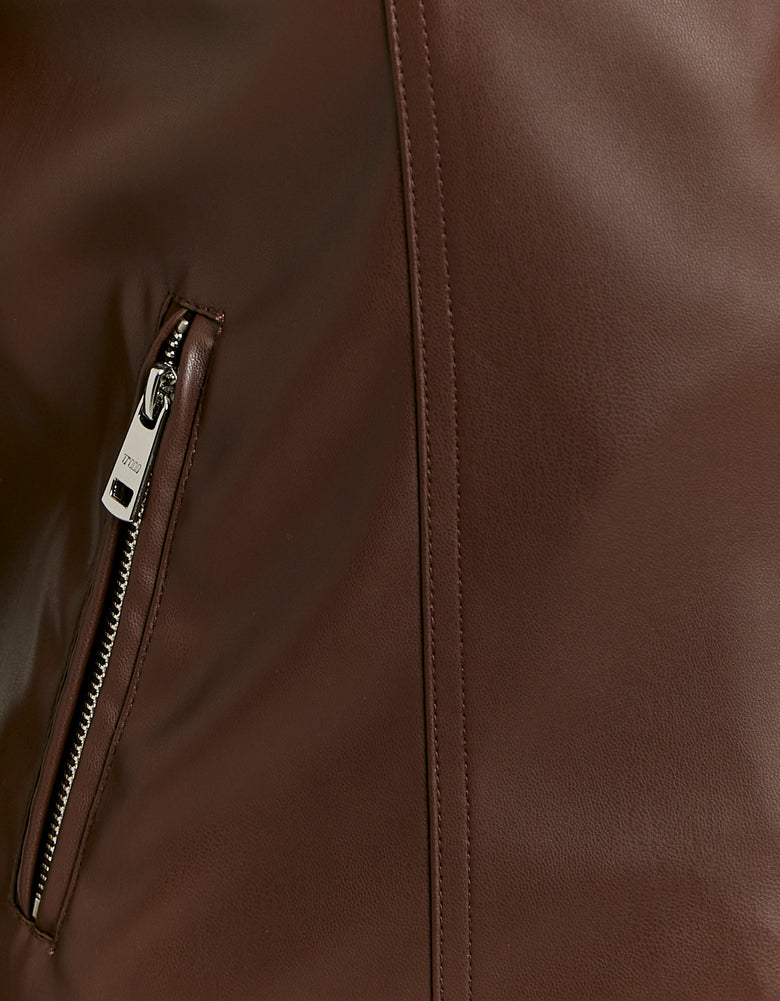 Faux Leather Biker Jacket | Brown