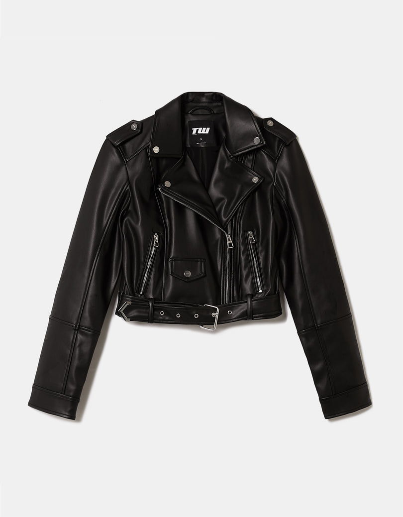 Faux Leather Biker Jacket | Black