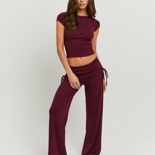 Mid Waist Flare Pant | Bordeau