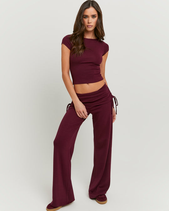 Mid Waist Flare Pant | Bordeau