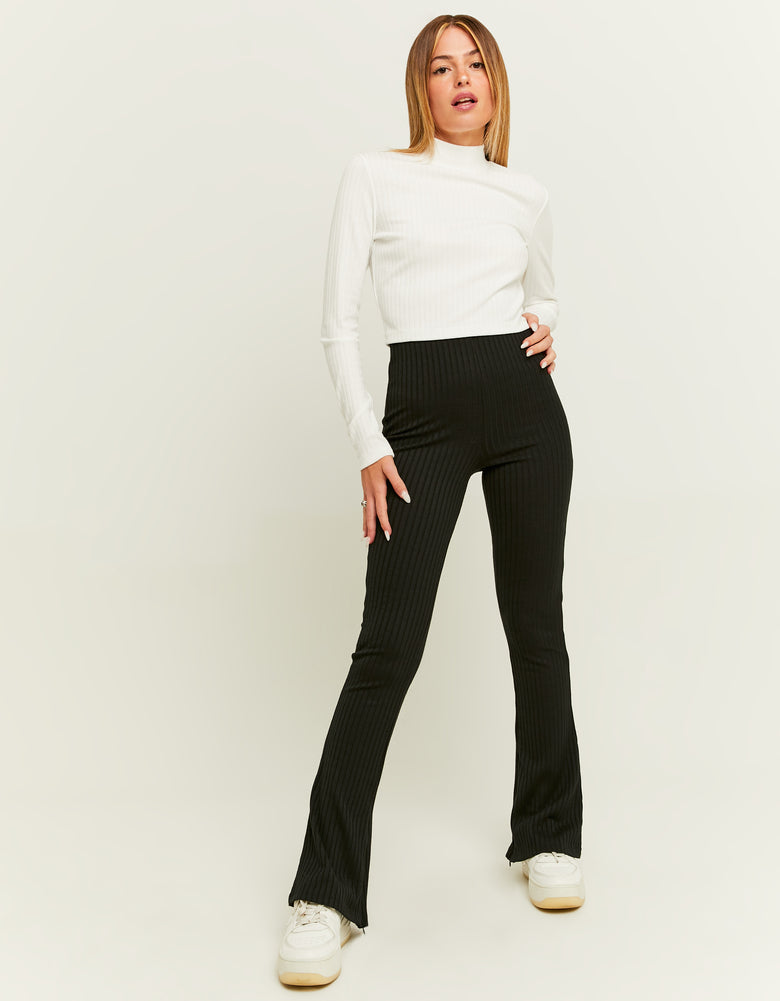 Ribbed Flare Trousers | Black
