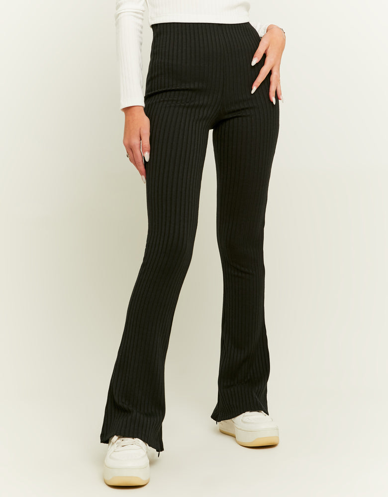 Ribbed Flare Trousers | Black