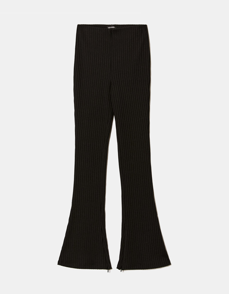 Ribbed Flare Trousers | Black