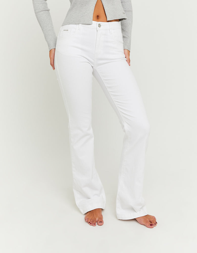 Mid Waist Bootcut Jeans | White