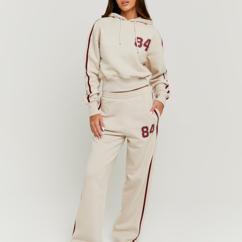 Stripped Jogger with Print | Beige