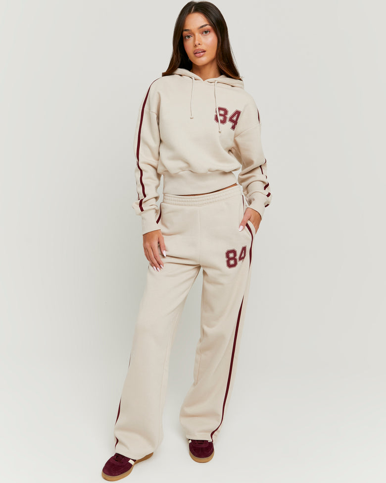 Stripped Jogger with Print | Beige