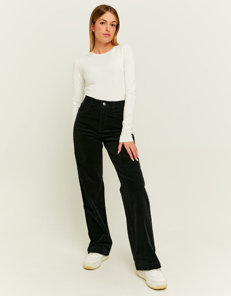 Corduroy Wide Leg Pant | Black