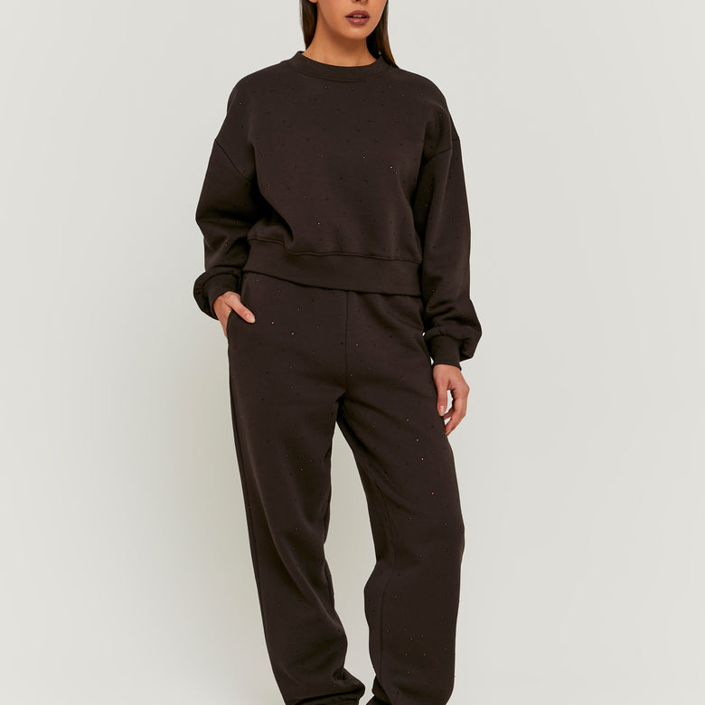 Jogger with Rhinestones | Brown