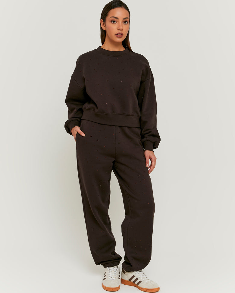 Jogger with Rhinestones | Brown