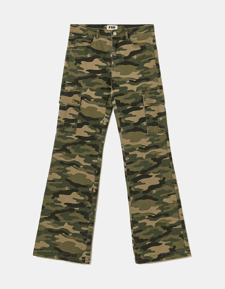 Bootcut Cargo Trousers | Army Print