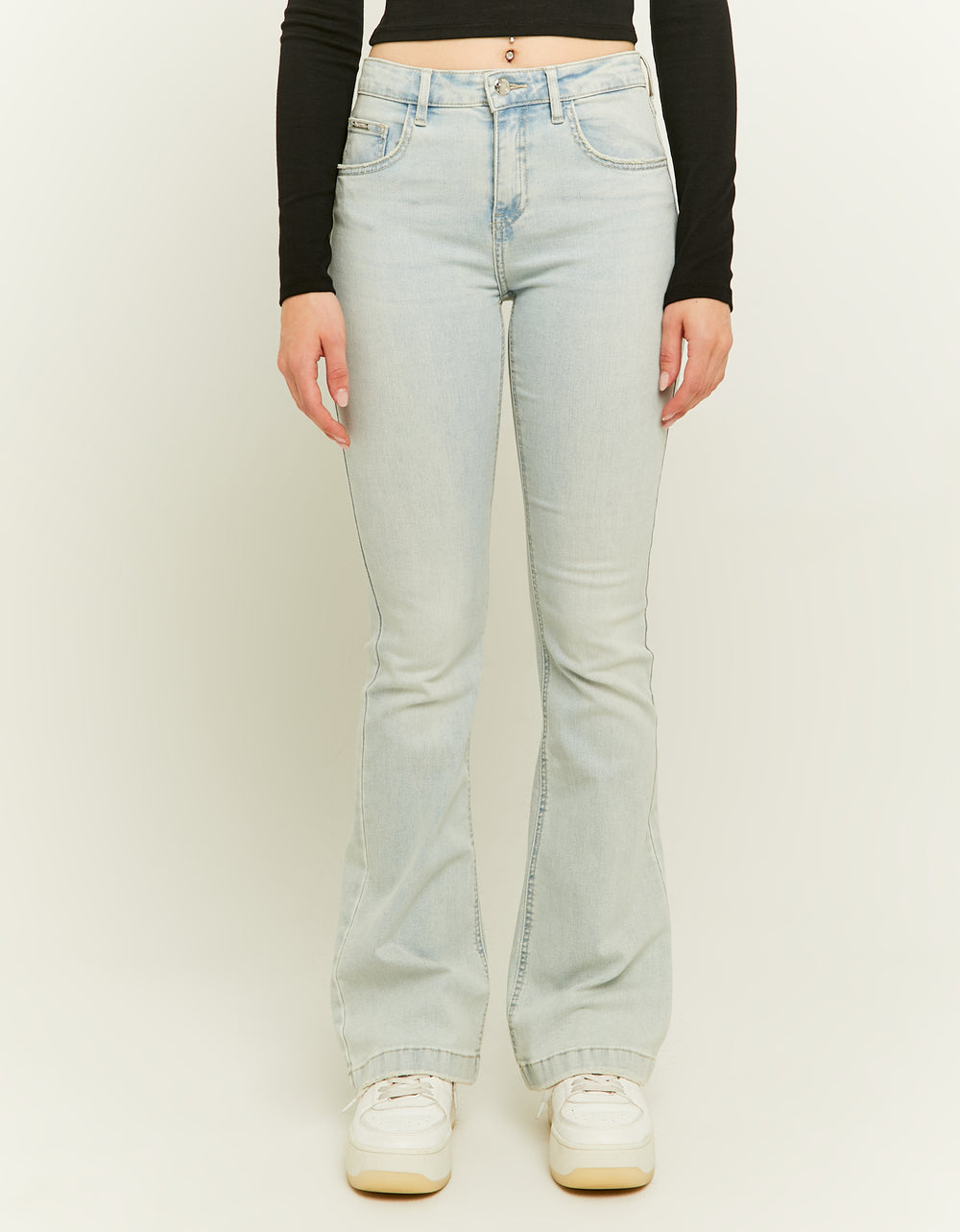 Mid Waist Bootcut Jeans | Blue Wash