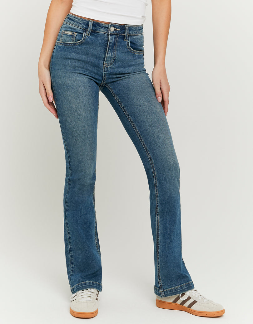 Mid Waist Bootcut Jeans | Blue Wash
