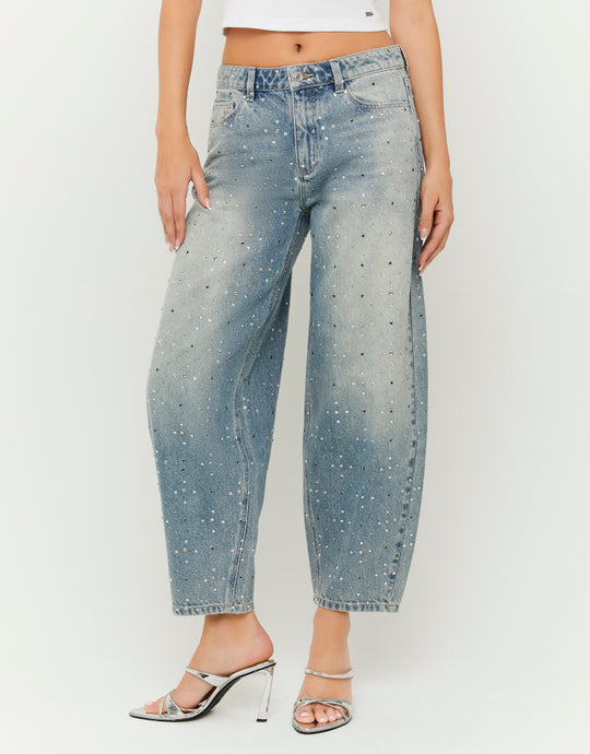 Mid Waist Barrel Jeans | Vintage Wash