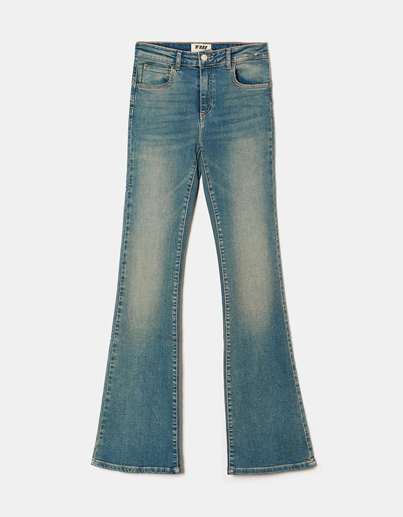 Mid Waist Push Up Flare Jeans | Vintage Wash