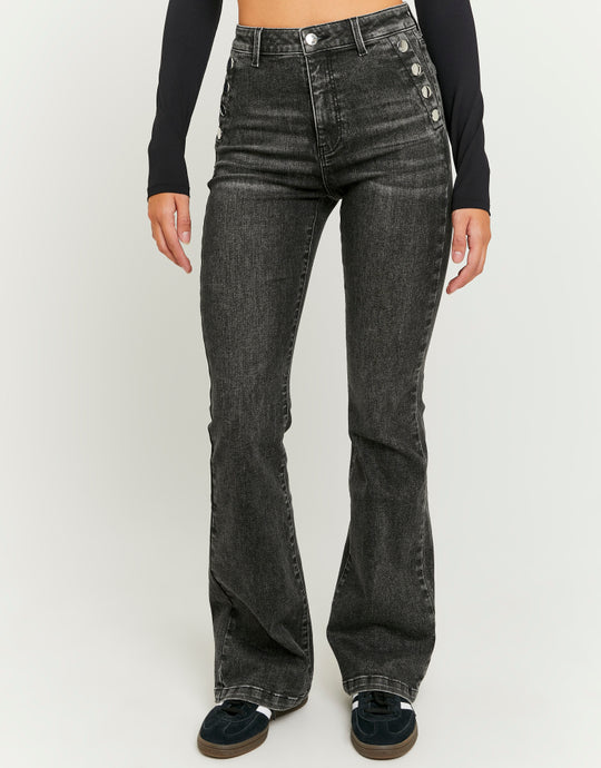 High Waist Jeans with Side Buttons | Grey Wash
