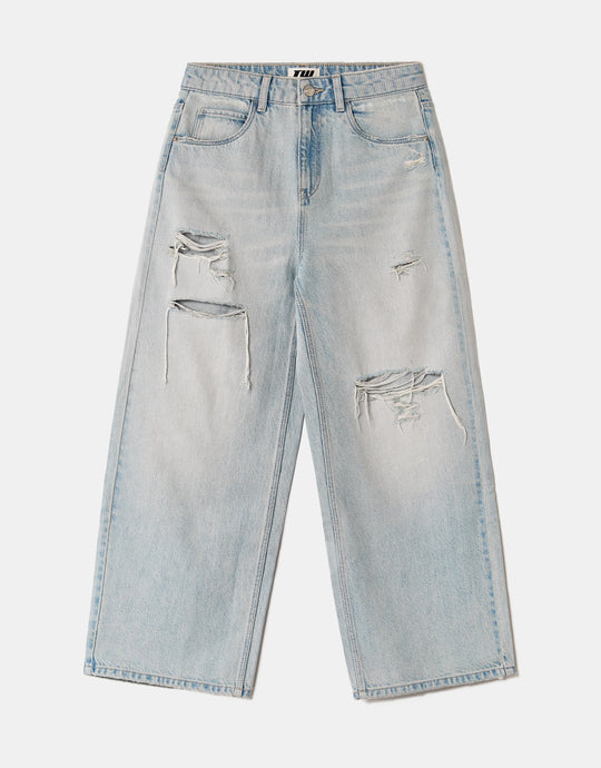 Mid Waist Barrel Jeans | Blue Wash