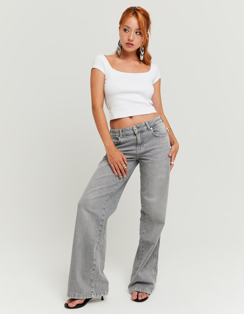 Low Waist Straight Leg Jeans | Grey Wash