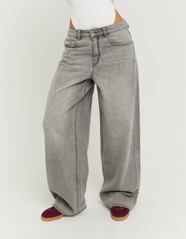 Mid Waist Baggy Jeans | Grey Wash