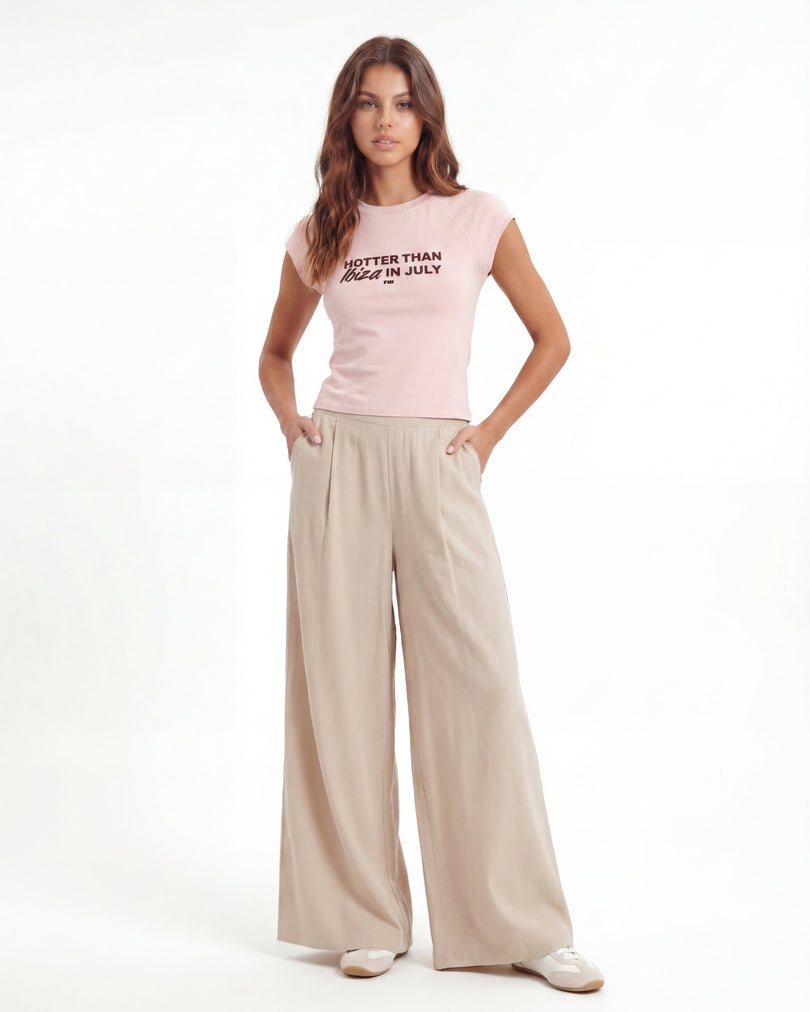 Wide Leg Trousers | Beige
