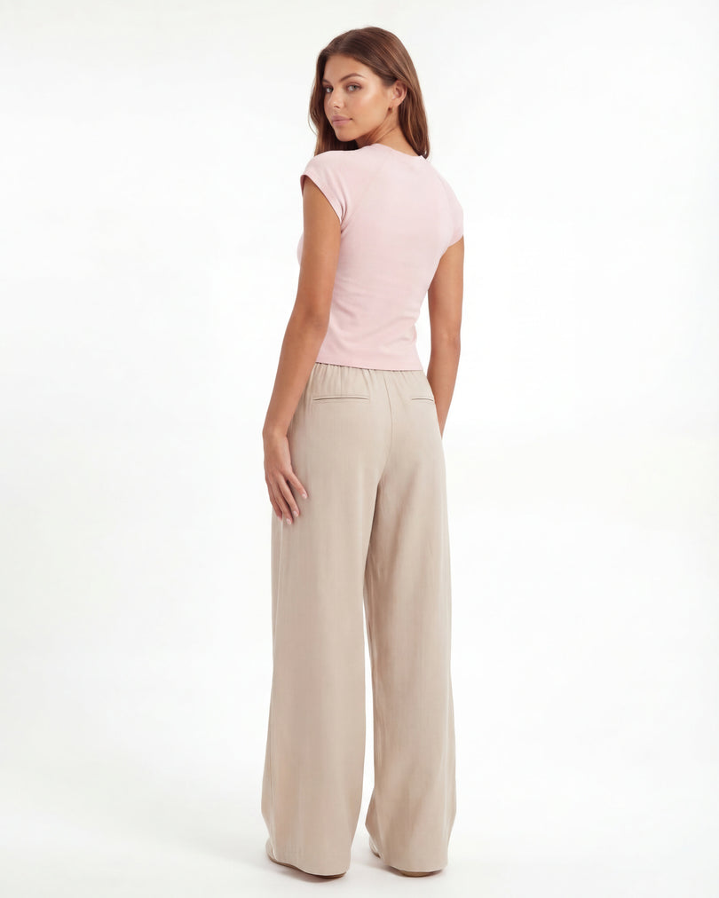 Wide Leg Trousers | Beige