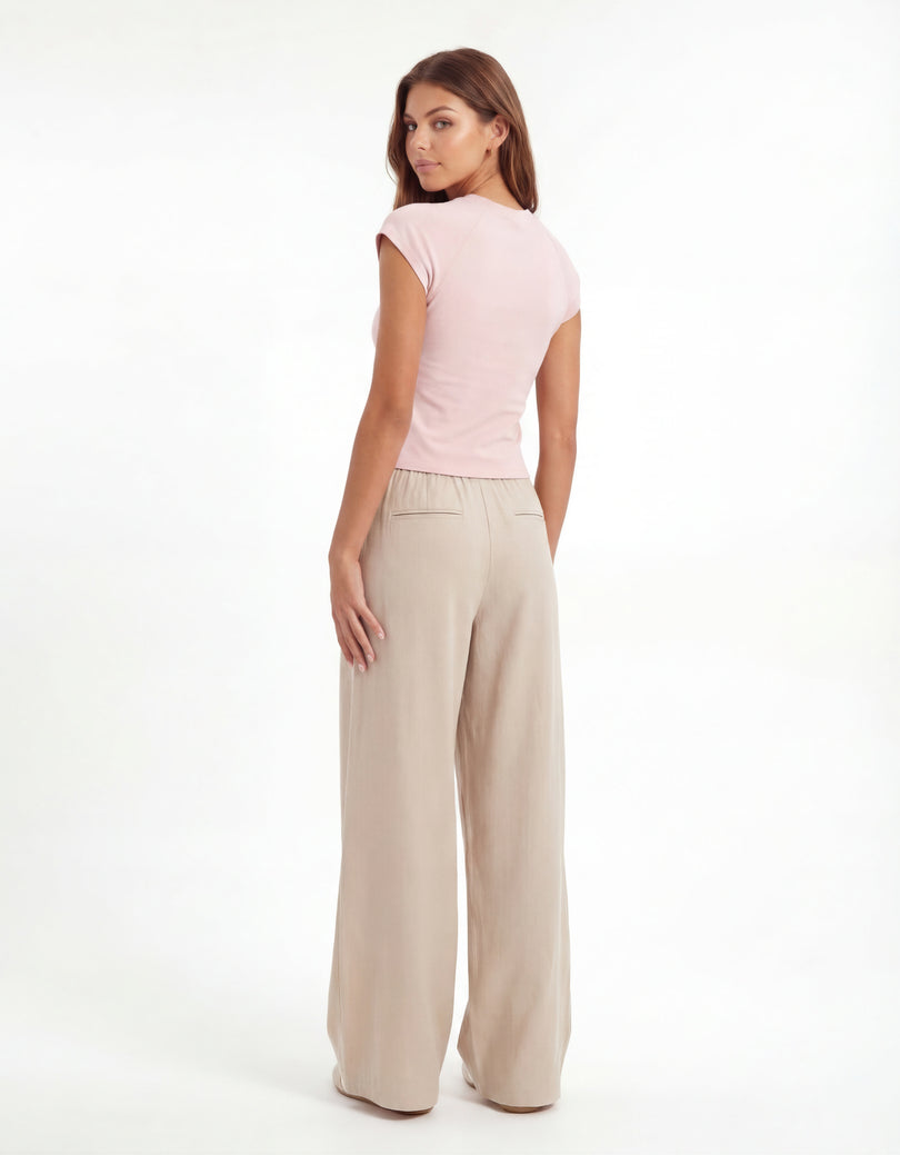 Wide Leg Trousers | Beige