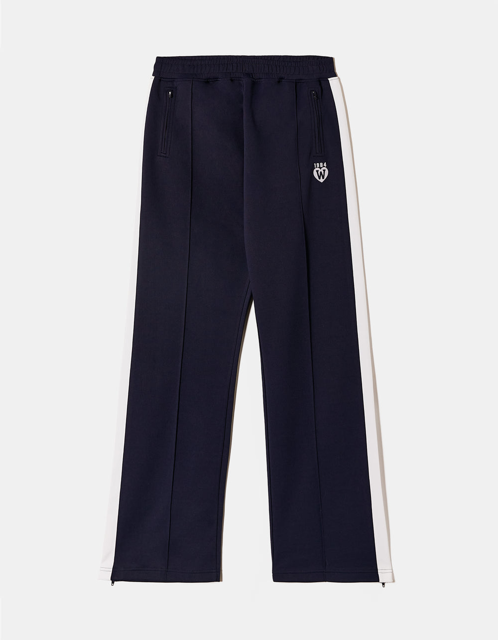 Wide Leg Printed Joggers with Side Bands | Navy