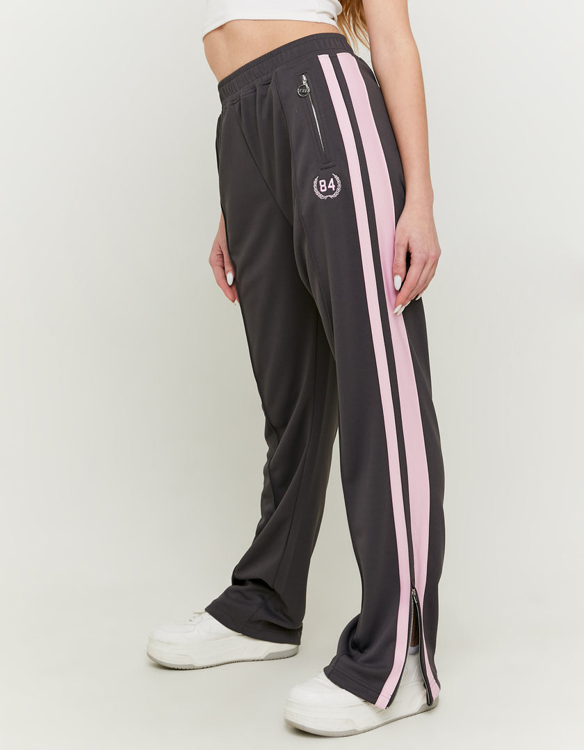 Wide Leg Printed Joggers with Side Bands | Dark Grey