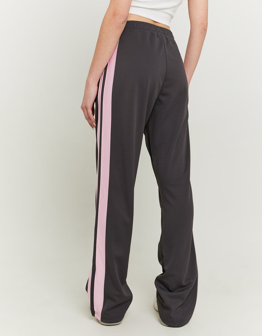Wide Leg Printed Joggers with Side Bands | Dark Grey