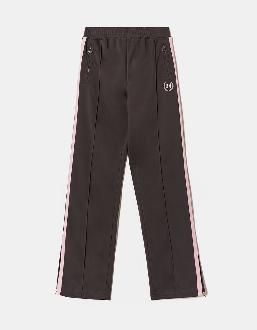 Wide Leg Printed Joggers with Side Bands | Dark Grey