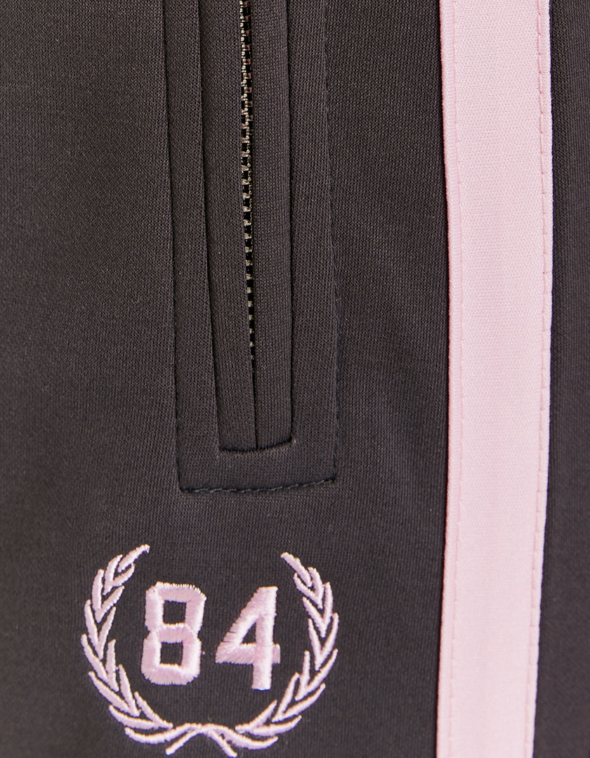 Wide Leg Printed Joggers with Side Bands | Dark Grey