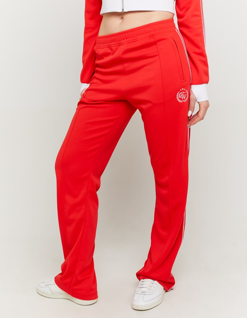 Wide Leg Printed Joggers with Side Bands | Red