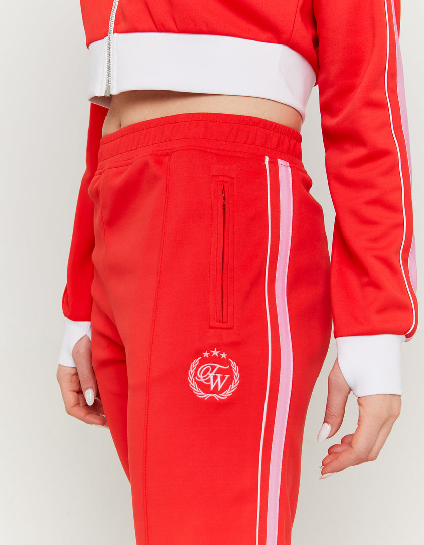 Wide Leg Printed Joggers with Side Bands | Red