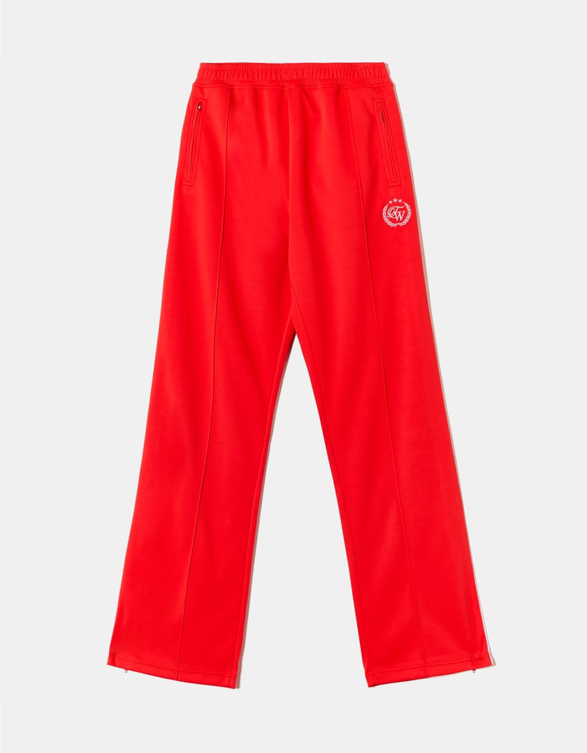 Wide Leg Printed Joggers with Side Bands | Red