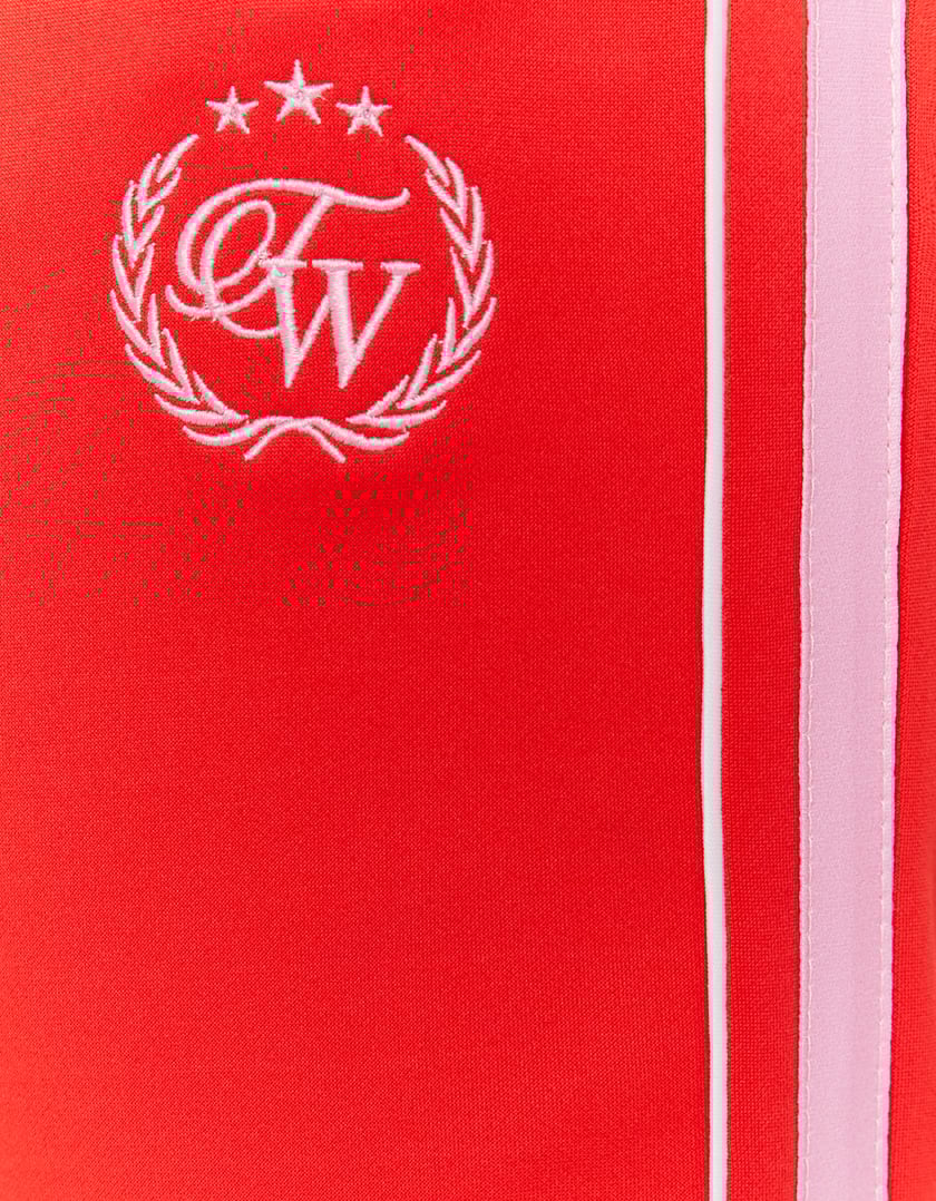 Wide Leg Printed Joggers with Side Bands | Red