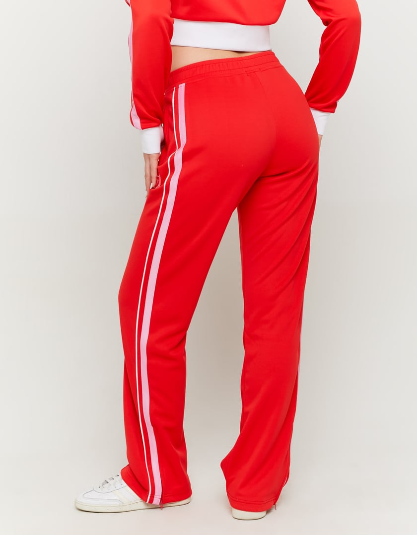 Wide Leg Printed Joggers with Side Bands | Red