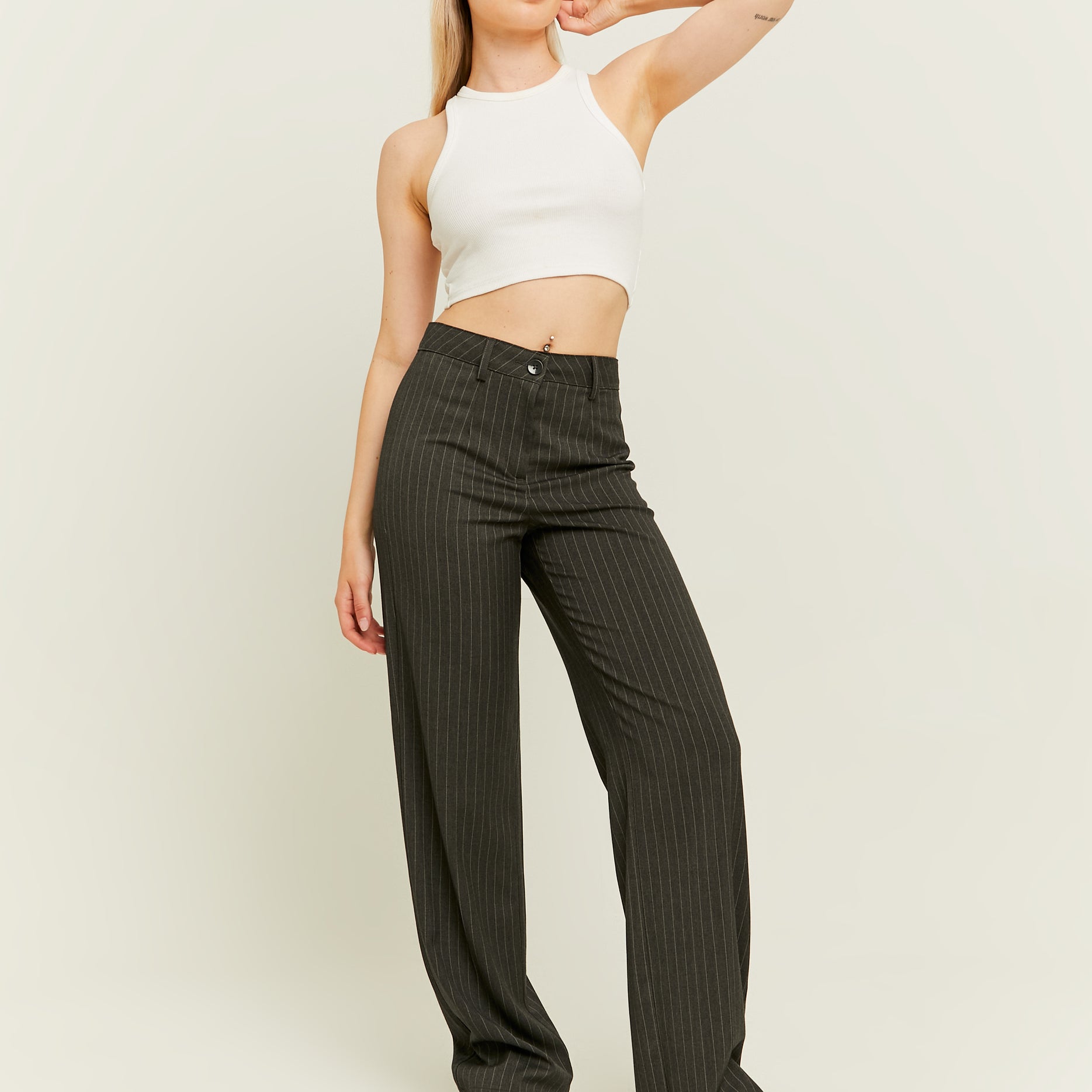 High Waist Straight Tailoring Trousers | Dark Grey