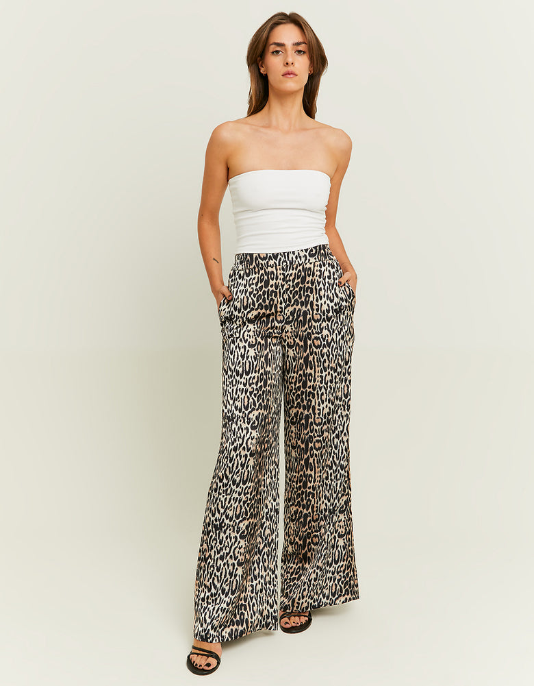 Leo Print Satin Wide Leg Pants | Leo Print